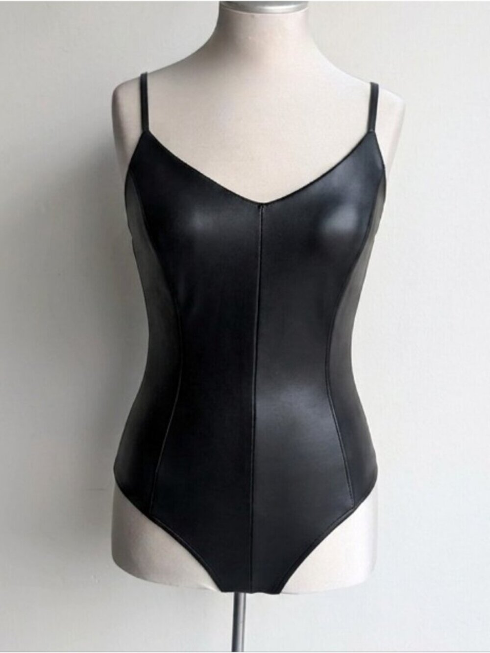 Blashe Black Faux Leather V-Neck Bodysuit